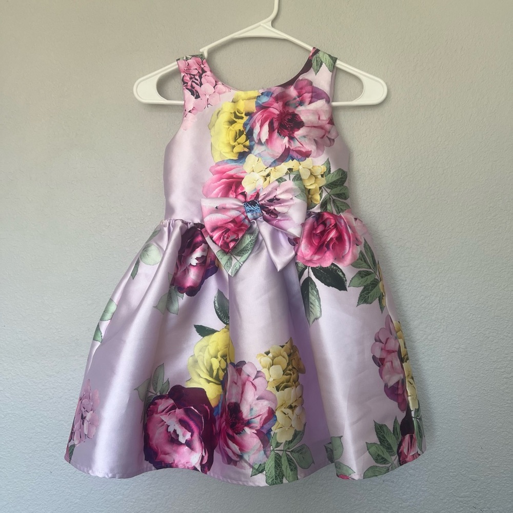 Zunie Pink and Yellow Floral Dress with Bow